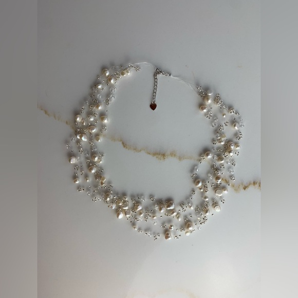 Multi-Stand White Cultured Freshwater Floating Pearls Illusion Necklace - Picture 5 of 6